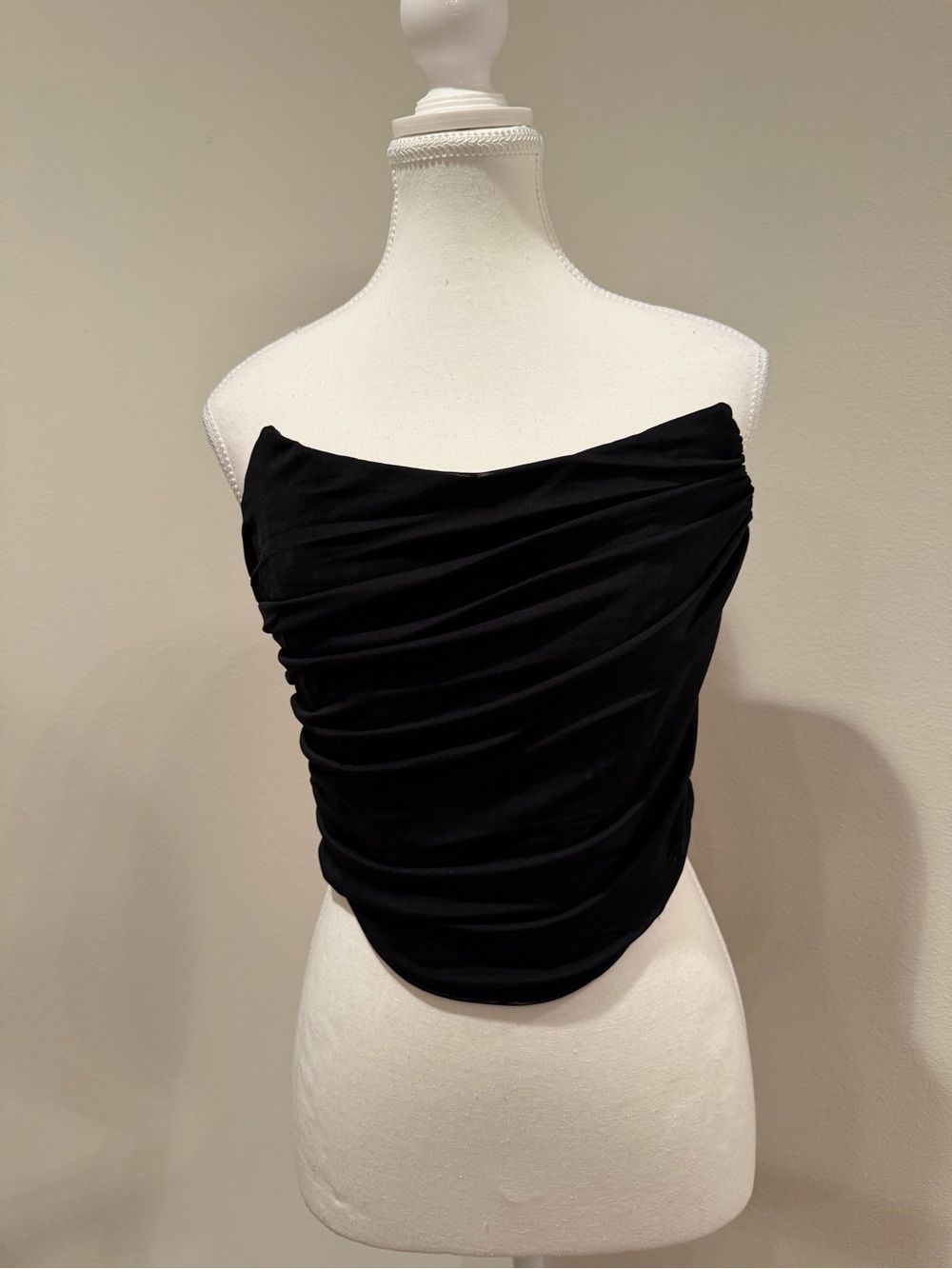 Black Strapless Ruched Corset Top